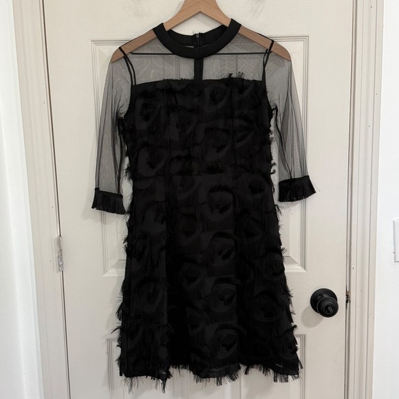 Dresses & Skirts - Whimsigoth Dress Womens XS Black Eyelash Fringe Mesh Yoke Cocktail LBD Gothic
